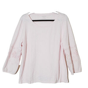Talbots‎ Womens Top XL Petite Pink Lace Balloon Long Sleeve Scoopneck Cotton